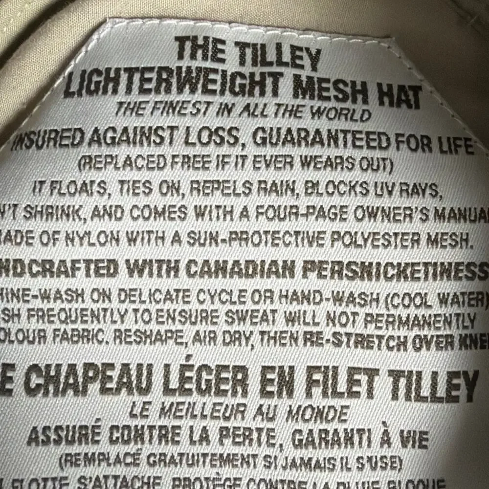 Tilley Lightweight Mesh Sun Hat  Wide Brim Nylon UPF Outdoor Hiking Size 7 1/2